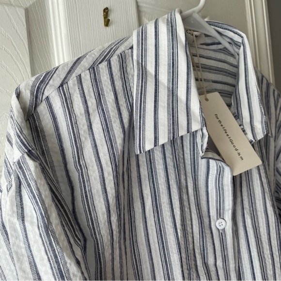 New Commense Gray Striped Shorts Set S US 6 Long Sleeves Pockets Oversized NWT - Picture 4 of 16